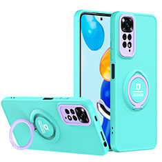 Silikon Hülle Handyhülle und Kunststoff Schutzhülle Hartschalen Tasche mit Ständer H02P für Xiaomi Redmi Note 11 Pro 4G Cyan