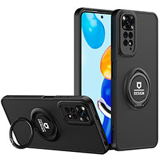 Silikon Hülle Handyhülle und Kunststoff Schutzhülle Hartschalen Tasche mit Ständer H02P für Xiaomi Redmi Note 11 Pro 5G Schwarz