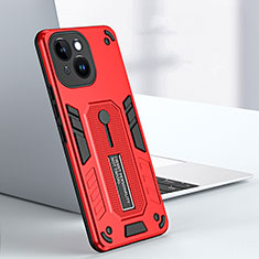 Silikon Hülle Handyhülle und Kunststoff Schutzhülle Hartschalen Tasche mit Ständer H02X für Apple iPhone 14 Plus Rot