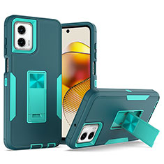 Silikon Hülle Handyhülle und Kunststoff Schutzhülle Hartschalen Tasche mit Ständer J01S für Motorola Moto G Power 5G (2023) Cyan