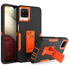 Silikon Hülle Handyhülle und Kunststoff Schutzhülle Hartschalen Tasche mit Ständer J01S für Samsung Galaxy A12 Nacho Orange