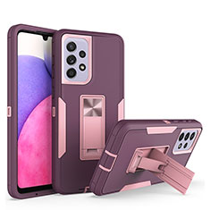 Silikon Hülle Handyhülle und Kunststoff Schutzhülle Hartschalen Tasche mit Ständer J01S für Samsung Galaxy A33 5G Violett