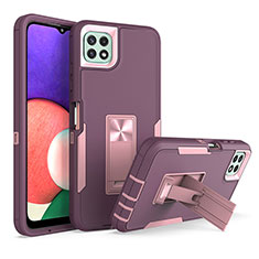 Silikon Hülle Handyhülle und Kunststoff Schutzhülle Hartschalen Tasche mit Ständer J01S für Samsung Galaxy F42 5G Violett