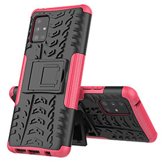 Silikon Hülle Handyhülle und Kunststoff Schutzhülle Hartschalen Tasche mit Ständer J01X für Samsung Galaxy A51 4G Pink