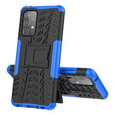 Silikon Hülle Handyhülle und Kunststoff Schutzhülle Hartschalen Tasche mit Ständer J01X für Samsung Galaxy A52 4G Blau