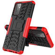 Silikon Hülle Handyhülle und Kunststoff Schutzhülle Hartschalen Tasche mit Ständer J01X für Samsung Galaxy A72 4G Rot
