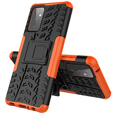 Silikon Hülle Handyhülle und Kunststoff Schutzhülle Hartschalen Tasche mit Ständer J01X für Samsung Galaxy A72 5G Orange