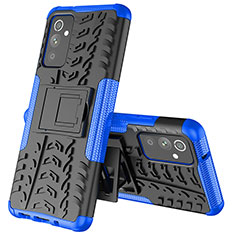 Silikon Hülle Handyhülle und Kunststoff Schutzhülle Hartschalen Tasche mit Ständer J01X für Samsung Galaxy A82 5G Blau