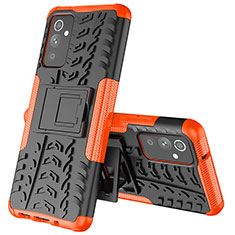 Silikon Hülle Handyhülle und Kunststoff Schutzhülle Hartschalen Tasche mit Ständer J01X für Samsung Galaxy A82 5G Orange