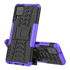 Silikon Hülle Handyhülle und Kunststoff Schutzhülle Hartschalen Tasche mit Ständer J01X für Samsung Galaxy M12 Violett