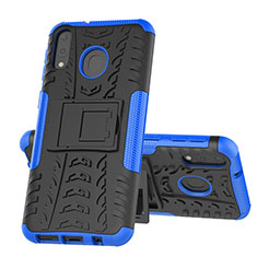 Silikon Hülle Handyhülle und Kunststoff Schutzhülle Hartschalen Tasche mit Ständer J01X für Samsung Galaxy M20 Blau