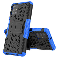 Silikon Hülle Handyhülle und Kunststoff Schutzhülle Hartschalen Tasche mit Ständer J01X für Samsung Galaxy M31s Blau