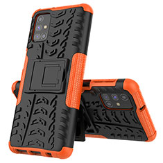 Silikon Hülle Handyhülle und Kunststoff Schutzhülle Hartschalen Tasche mit Ständer J01X für Samsung Galaxy M31s Orange