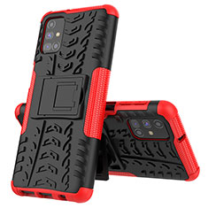 Silikon Hülle Handyhülle und Kunststoff Schutzhülle Hartschalen Tasche mit Ständer J01X für Samsung Galaxy M31s Rot