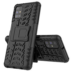Silikon Hülle Handyhülle und Kunststoff Schutzhülle Hartschalen Tasche mit Ständer J01X für Samsung Galaxy M31s Schwarz