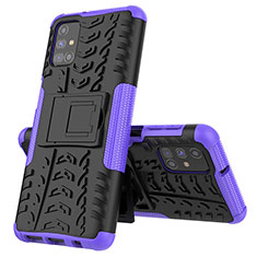Silikon Hülle Handyhülle und Kunststoff Schutzhülle Hartschalen Tasche mit Ständer J01X für Samsung Galaxy M31s Violett