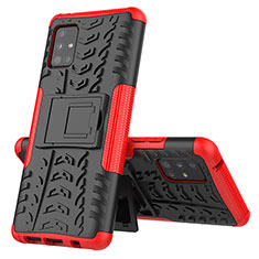 Silikon Hülle Handyhülle und Kunststoff Schutzhülle Hartschalen Tasche mit Ständer J01X für Samsung Galaxy M40S Rot