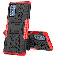 Silikon Hülle Handyhülle und Kunststoff Schutzhülle Hartschalen Tasche mit Ständer J01X für Samsung Galaxy M52 5G Rot