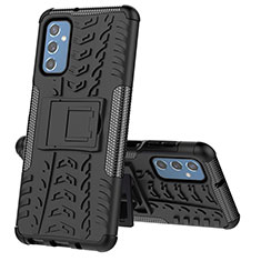 Silikon Hülle Handyhülle und Kunststoff Schutzhülle Hartschalen Tasche mit Ständer J01X für Samsung Galaxy M52 5G Schwarz