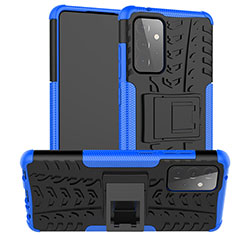 Silikon Hülle Handyhülle und Kunststoff Schutzhülle Hartschalen Tasche mit Ständer J02X für Samsung Galaxy A72 4G Blau