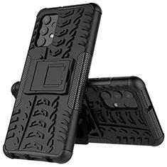 Silikon Hülle Handyhülle und Kunststoff Schutzhülle Hartschalen Tasche mit Ständer JX01 für Samsung Galaxy A32 5G Schwarz