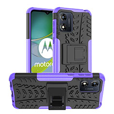 Silikon Hülle Handyhülle und Kunststoff Schutzhülle Hartschalen Tasche mit Ständer JX1 für Motorola Moto E13 Violett