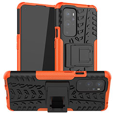 Silikon Hülle Handyhülle und Kunststoff Schutzhülle Hartschalen Tasche mit Ständer JX1 für OnePlus 9 Pro 5G Orange