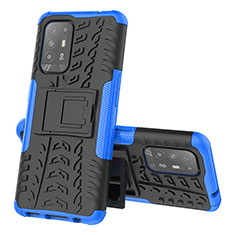 Silikon Hülle Handyhülle und Kunststoff Schutzhülle Hartschalen Tasche mit Ständer JX1 für Oppo A94 5G Blau