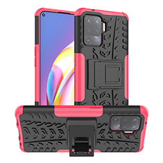 Silikon Hülle Handyhülle und Kunststoff Schutzhülle Hartschalen Tasche mit Ständer JX1 für Oppo F19 Pro Pink