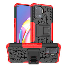 Silikon Hülle Handyhülle und Kunststoff Schutzhülle Hartschalen Tasche mit Ständer JX1 für Oppo F19 Pro Rot