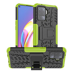 Silikon Hülle Handyhülle und Kunststoff Schutzhülle Hartschalen Tasche mit Ständer JX1 für Oppo Reno5 Lite Grün