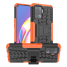 Silikon Hülle Handyhülle und Kunststoff Schutzhülle Hartschalen Tasche mit Ständer JX1 für Oppo Reno5 Lite Orange