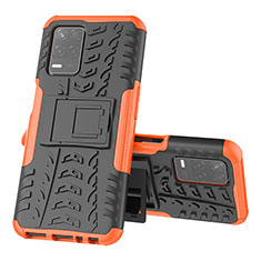 Silikon Hülle Handyhülle und Kunststoff Schutzhülle Hartschalen Tasche mit Ständer JX1 für Realme 8 5G Orange