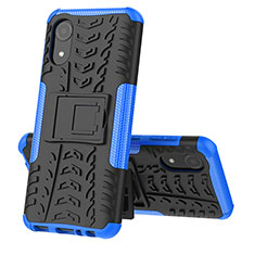 Silikon Hülle Handyhülle und Kunststoff Schutzhülle Hartschalen Tasche mit Ständer JX1 für Samsung Galaxy A03 Core Blau