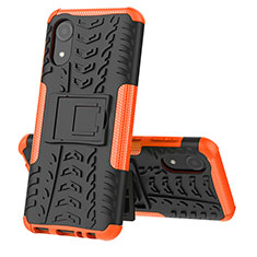 Silikon Hülle Handyhülle und Kunststoff Schutzhülle Hartschalen Tasche mit Ständer JX1 für Samsung Galaxy A03 Core Orange