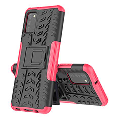 Silikon Hülle Handyhülle und Kunststoff Schutzhülle Hartschalen Tasche mit Ständer JX1 für Samsung Galaxy A03s Pink