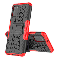Silikon Hülle Handyhülle und Kunststoff Schutzhülle Hartschalen Tasche mit Ständer JX1 für Samsung Galaxy A03s Rot