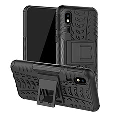 Silikon Hülle Handyhülle und Kunststoff Schutzhülle Hartschalen Tasche mit Ständer JX1 für Samsung Galaxy A2 Core A260F A260G Schwarz