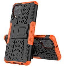 Silikon Hülle Handyhülle und Kunststoff Schutzhülle Hartschalen Tasche mit Ständer JX1 für Samsung Galaxy A22 4G Orange