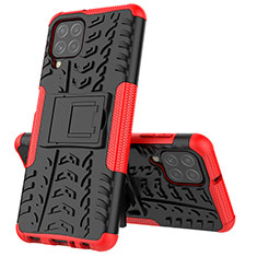 Silikon Hülle Handyhülle und Kunststoff Schutzhülle Hartschalen Tasche mit Ständer JX1 für Samsung Galaxy A22 4G Rot