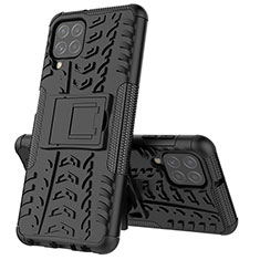 Silikon Hülle Handyhülle und Kunststoff Schutzhülle Hartschalen Tasche mit Ständer JX1 für Samsung Galaxy A22 4G Schwarz