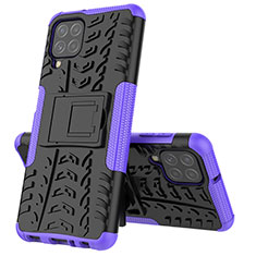 Silikon Hülle Handyhülle und Kunststoff Schutzhülle Hartschalen Tasche mit Ständer JX1 für Samsung Galaxy A22 4G Violett