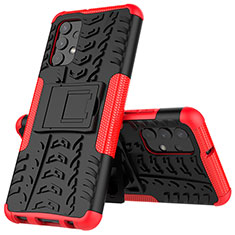 Silikon Hülle Handyhülle und Kunststoff Schutzhülle Hartschalen Tasche mit Ständer JX1 für Samsung Galaxy A32 4G Rot