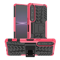 Silikon Hülle Handyhülle und Kunststoff Schutzhülle Hartschalen Tasche mit Ständer JX1 für Sony Xperia 1 IV Pink