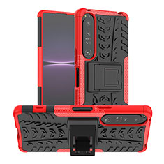 Silikon Hülle Handyhülle und Kunststoff Schutzhülle Hartschalen Tasche mit Ständer JX1 für Sony Xperia 1 IV Rot