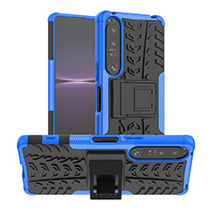Silikon Hülle Handyhülle und Kunststoff Schutzhülle Hartschalen Tasche mit Ständer JX1 für Sony Xperia 1 IV SO-51C Blau