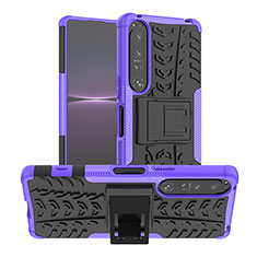Silikon Hülle Handyhülle und Kunststoff Schutzhülle Hartschalen Tasche mit Ständer JX1 für Sony Xperia 1 IV Violett
