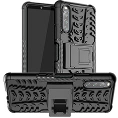 Silikon Hülle Handyhülle und Kunststoff Schutzhülle Hartschalen Tasche mit Ständer JX1 für Sony Xperia 10 III Lite Schwarz