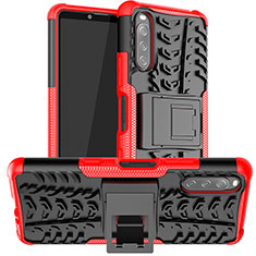 Silikon Hülle Handyhülle und Kunststoff Schutzhülle Hartschalen Tasche mit Ständer JX1 für Sony Xperia 10 III SO-52B Rot