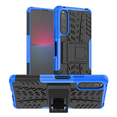 Silikon Hülle Handyhülle und Kunststoff Schutzhülle Hartschalen Tasche mit Ständer JX1 für Sony Xperia 10 IV SOG07 Blau